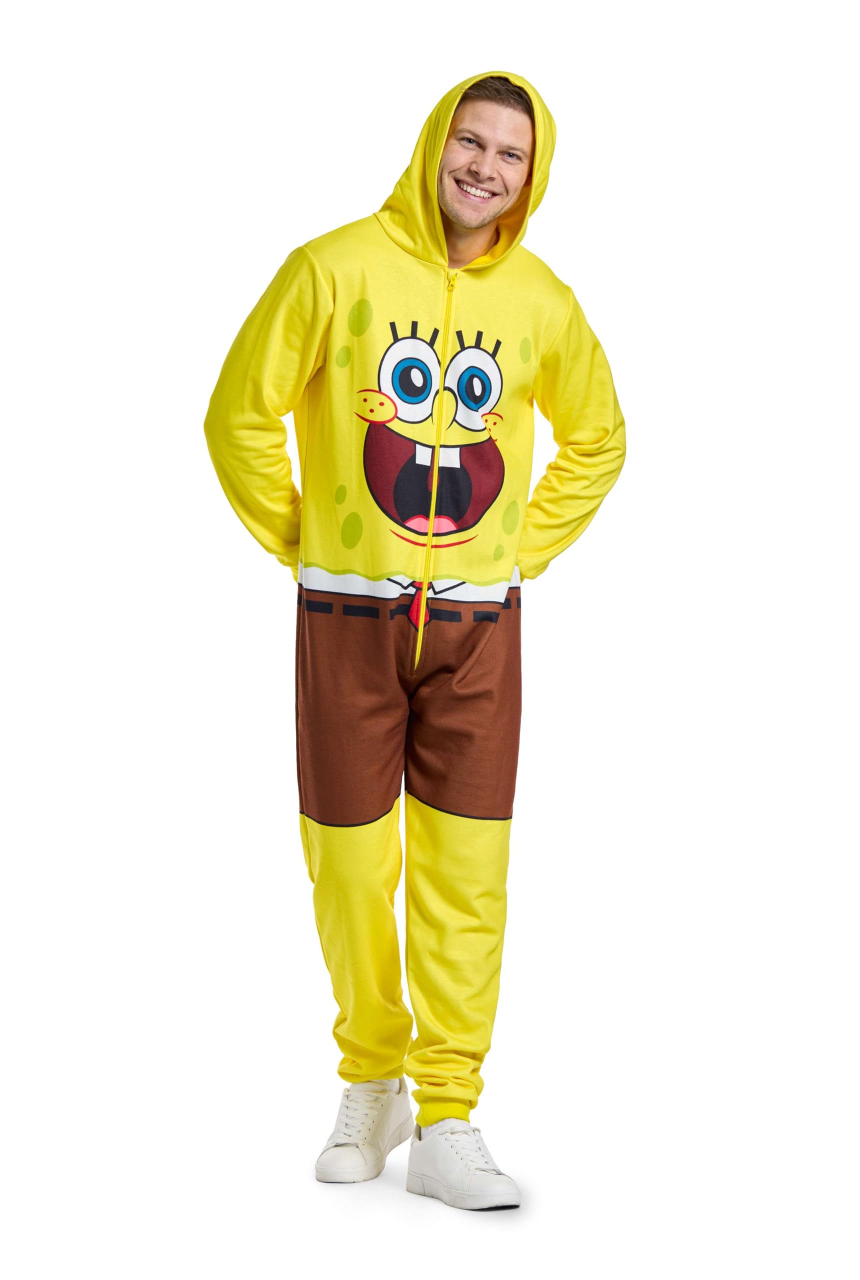 Opposuits Pigiama intero da adulto Spongebob Nickelodeon, vestibilità ampia, tasche incluse, giallo