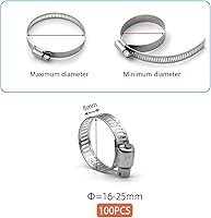 Vista 4 de Abrazadera de manguera, paquete de 100 abrazaderas de manguera de acero inoxidable con engranaje helicoidal para línea de combustible y tubo