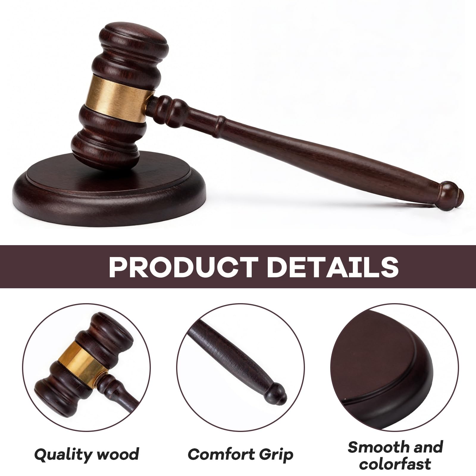 Housoutil Richterhammer Holz praktische, Mazo de Madera Maciza para Juez y Subasta Martillo Pequeño Base de Apoyo Martillo de Juez de Madera Pequeño, für Auktionen und Meetings Handlicher