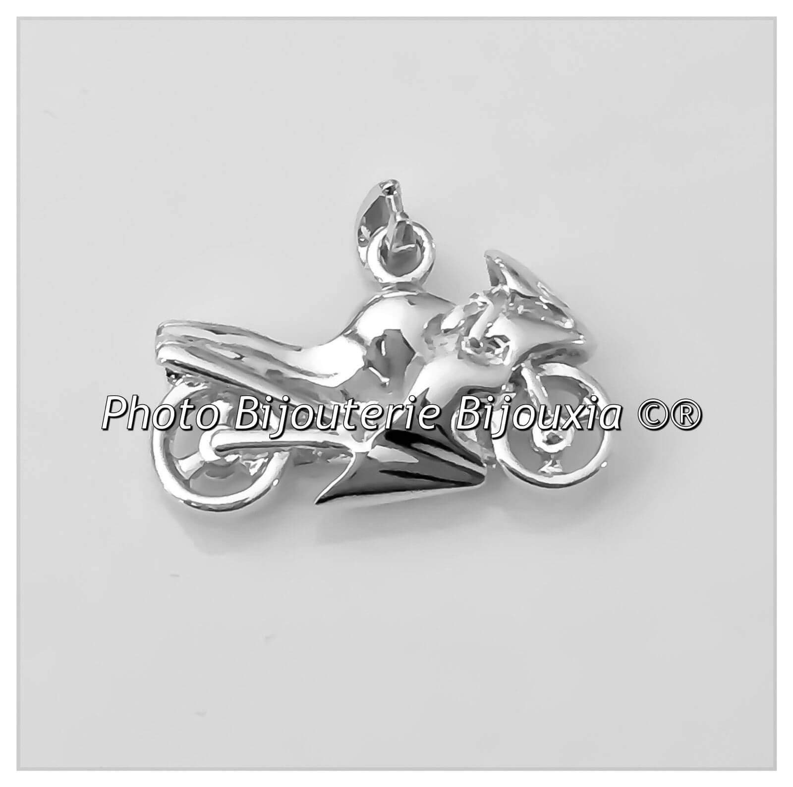 Ciondolo grande moto in argento massiccio 925/1000 rodiato