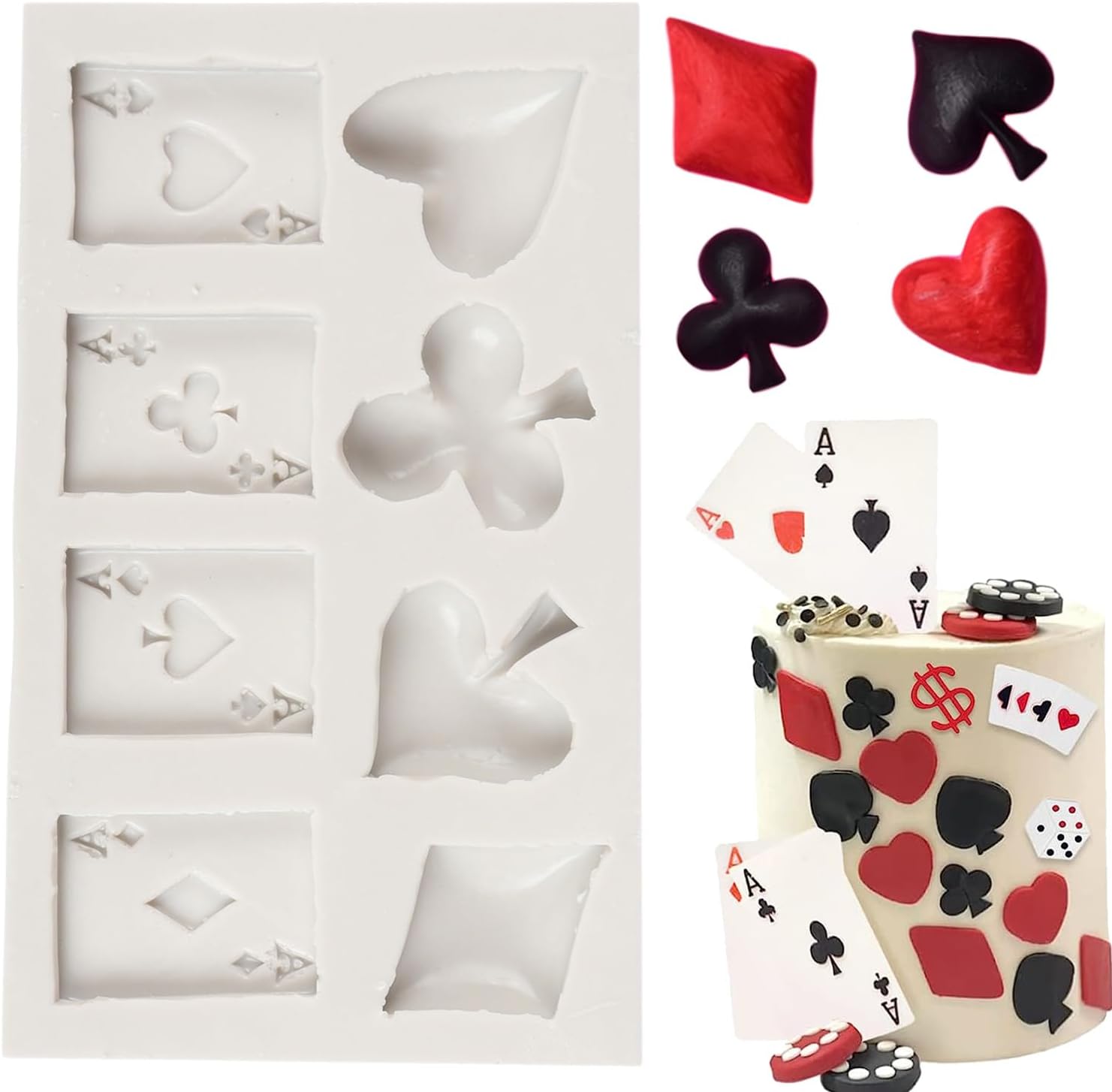 Poker Silicone Molds Playing Cards Hearts Diamonds Spades Clubs Fondant Mold For Cake Decoration Chocolate Candy Cupcake Topper Sugar Craft Gum Paste Polymer Clay