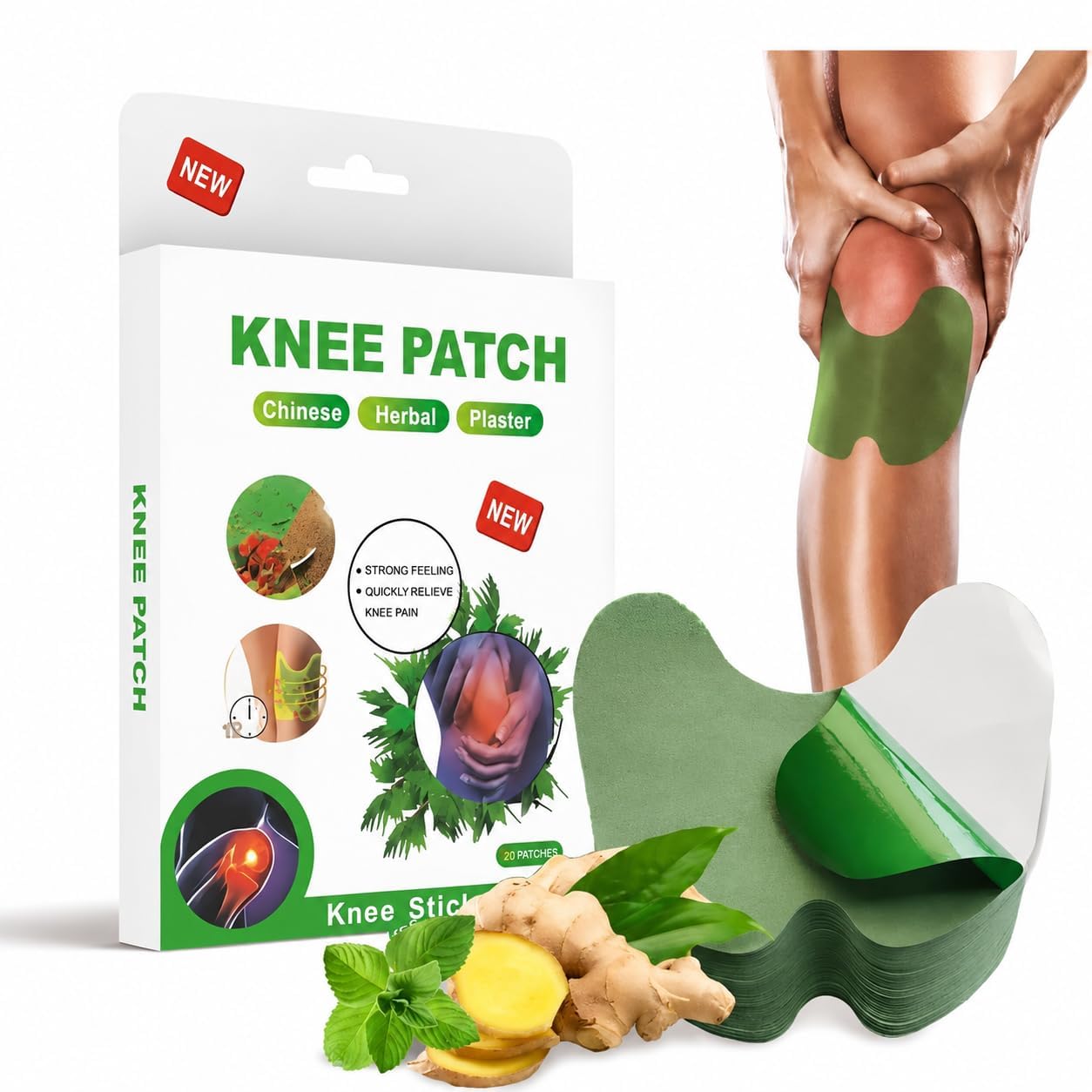 Herbal Knee Pain Relief Patches,12-Hour Long Lasting Heat Therapy for Joint Pain, Ayurvedic Ingredients with Ginger, For Men, Women & Elderly-image-26
