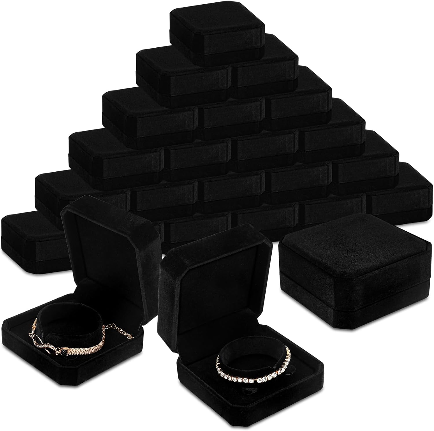 24 Pcs Velvet Bracelet Box Classic Black Bracelet Gift Box Case for Jewelry Gift Storage Bangle Organizer Holder for Wedding Engagement Proposal Birthday Anniversary Jewelry Display