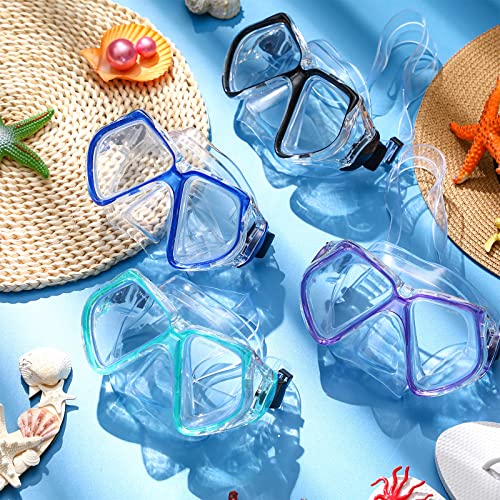 Fabbay 4 Pieces Adult Swimming Diving Goggles with Nose Cover Swim Mask Goggle Tempered Glass Snorkel Diving Mask Snorkeling Gear for Adults Youth(Black, Blue, Light Green, Purple)