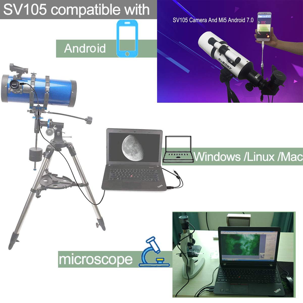 Svbony SV105 Kamera teleskopowa 1,25”, cyfrowa kolorowa kamera astronomiczna z USB 2.0, elektroniczny okular teleskopowy dla początkujących, do planet, Księżyca