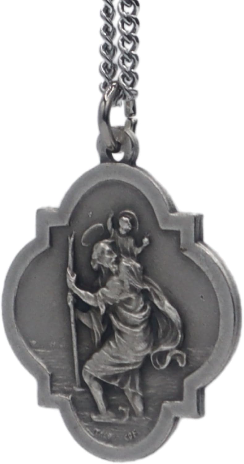 St. Christopher Badge-Shaped Medal on Chain with Laminated Prayer Card | Patron Saint Catholic Pendant - Image 2