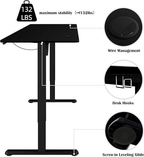 Vista 70 de Meilocar - Escritorio eléctrico de pie ajustable en altura, escritorio para computadora con controlador de memoria, estación de trabajo de oficina