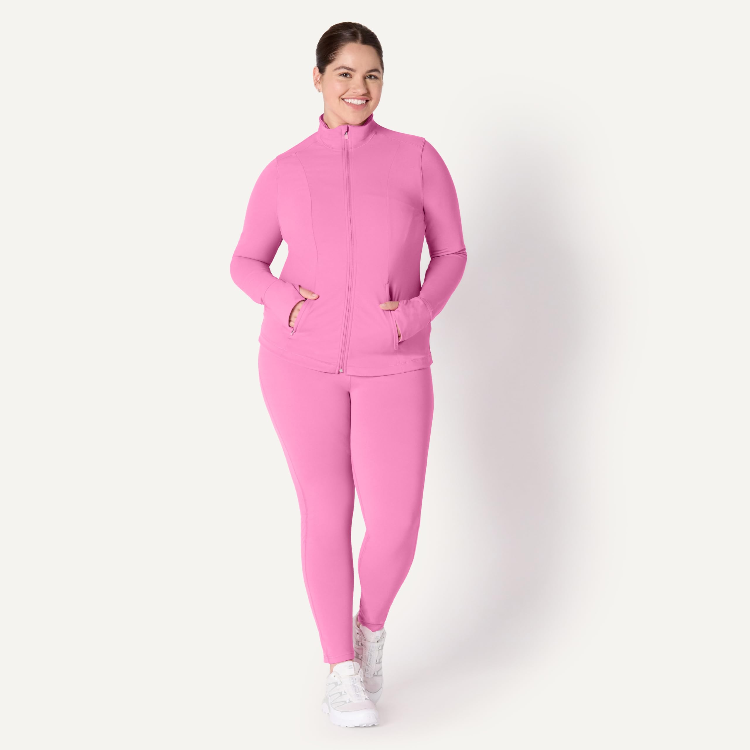 Amazon Essentials Femme Veste à Col Zippé Active FormFlex Ultra Douce, avec Fermeture Éclair à l’Encolure et Manches Longues, Coupe Ajustée