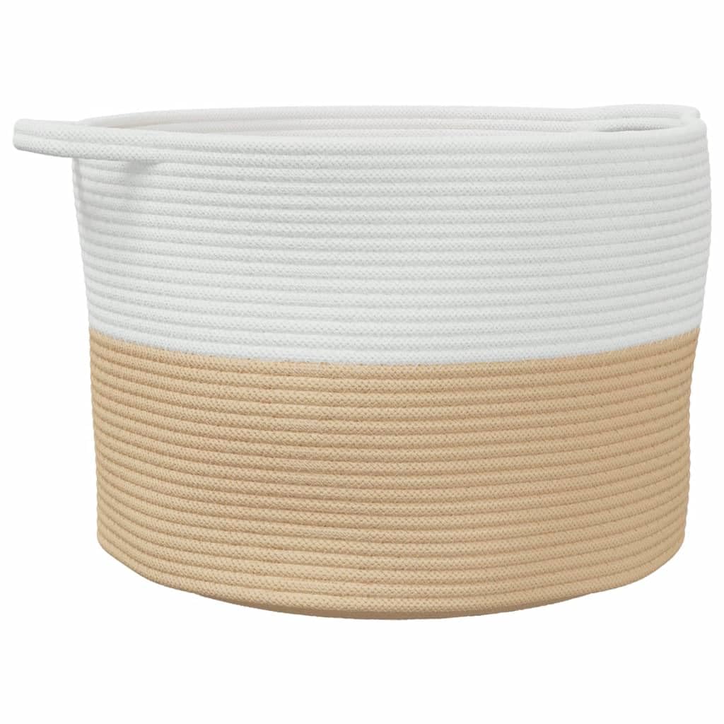 Wäschekorb Beige und Weiß Ø55x36 cm aus Baumwolle mit Faltdesign und Griffen – Atmungsaktiver Aufbewahrungskorb für Wäsche, Spielzeug und Haushalt – Langlebiges