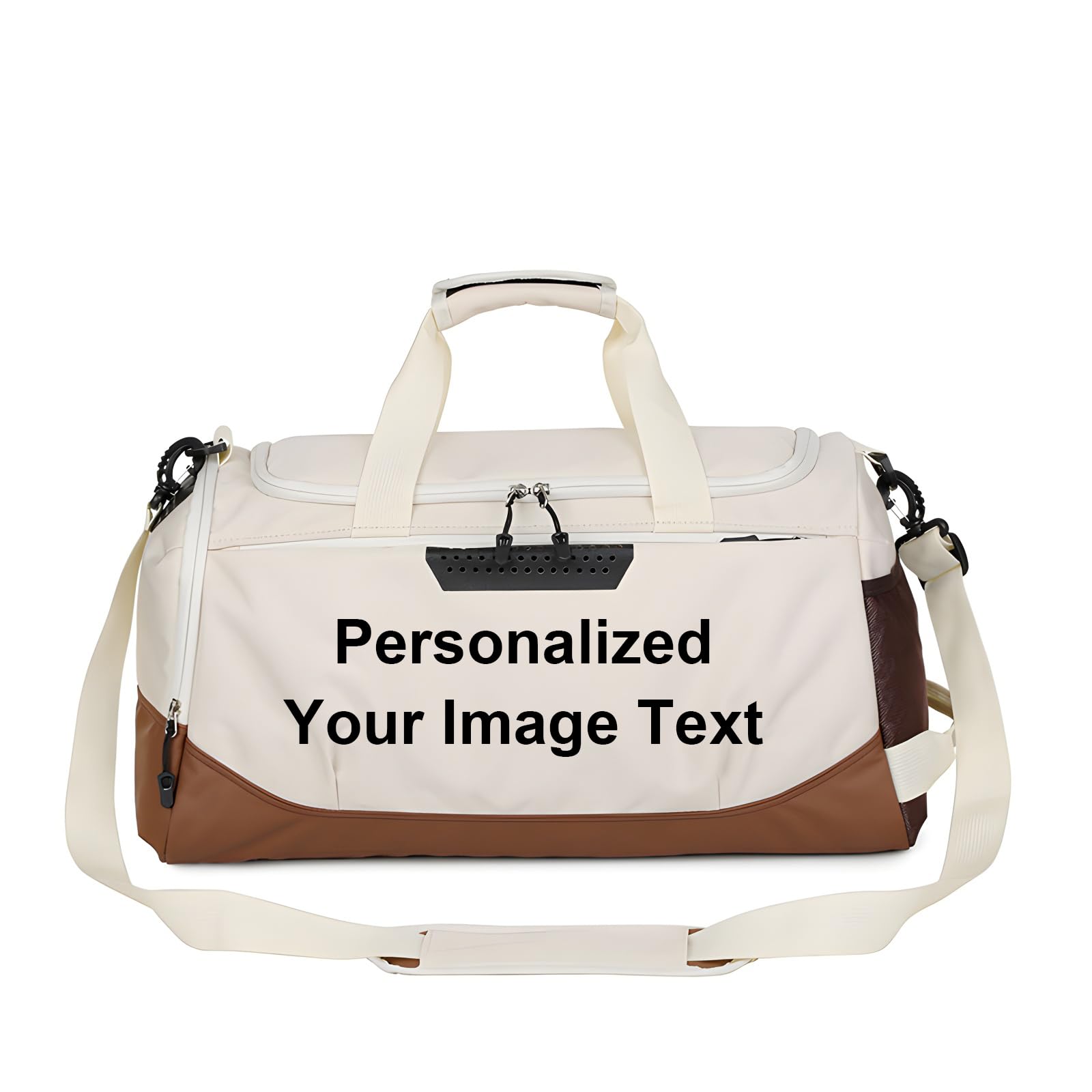 HEYZARDA Personalized Duffle Bag with Photo Text Custom Sports Bag for Women Men (white)