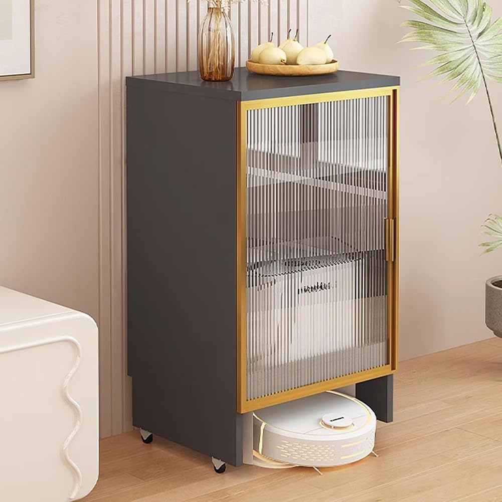 Gabinete De Almacenamiento De Vacío Para Robot Móvil, Gabinete De Soporte Para Robot De Vacío Con Puertas De Vidrio, Mesa Auxiliar De Varios Niveles Para Sala De Estar