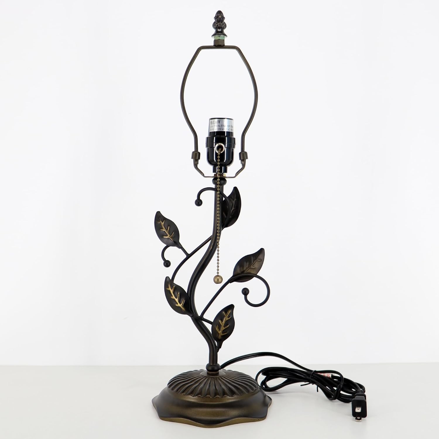 Table Lamp Base Replacement, Dark Bronze Finish, Resin Metal leaf, 6x19 Inch, Fit for 8, 10, 12 Inch Tiffany Style Stained Glass Lampshade (W6X19 inch)