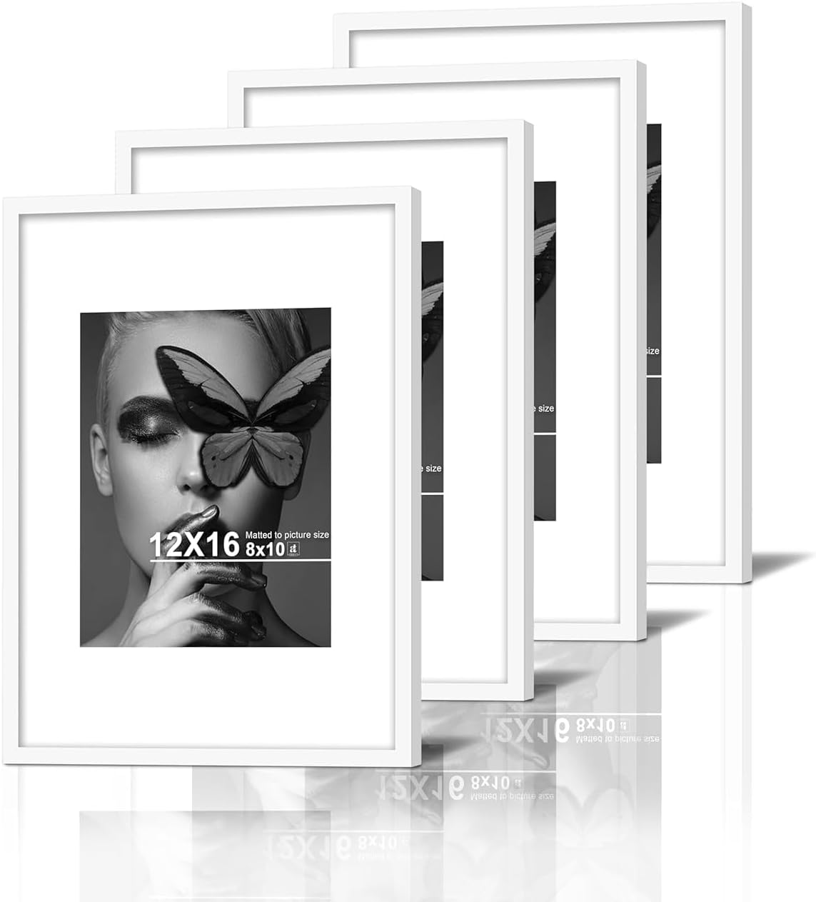 Synthetic Document Wall Photo Frame, Set of 4, Large Size 12x16 Inch, Matted to 8x10 Inch, White, for Artwork, Certificates, Picture & Photographs