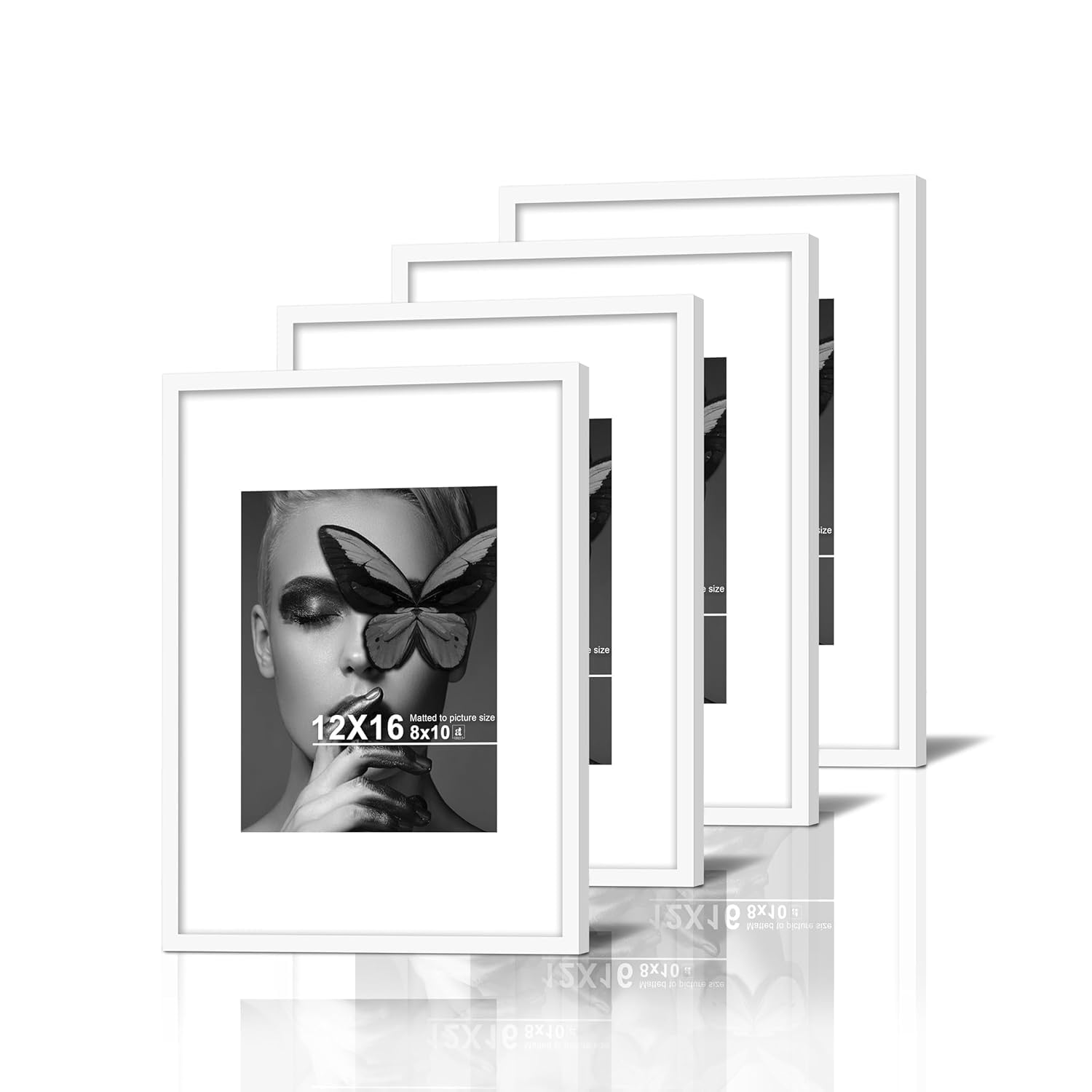 Synthetic Document Wall Photo Frame, Set of 4, Large Size 12x16 Inch, Matted to 8x10 Inch, White, for Artwork, Certificates, Picture & Photographs