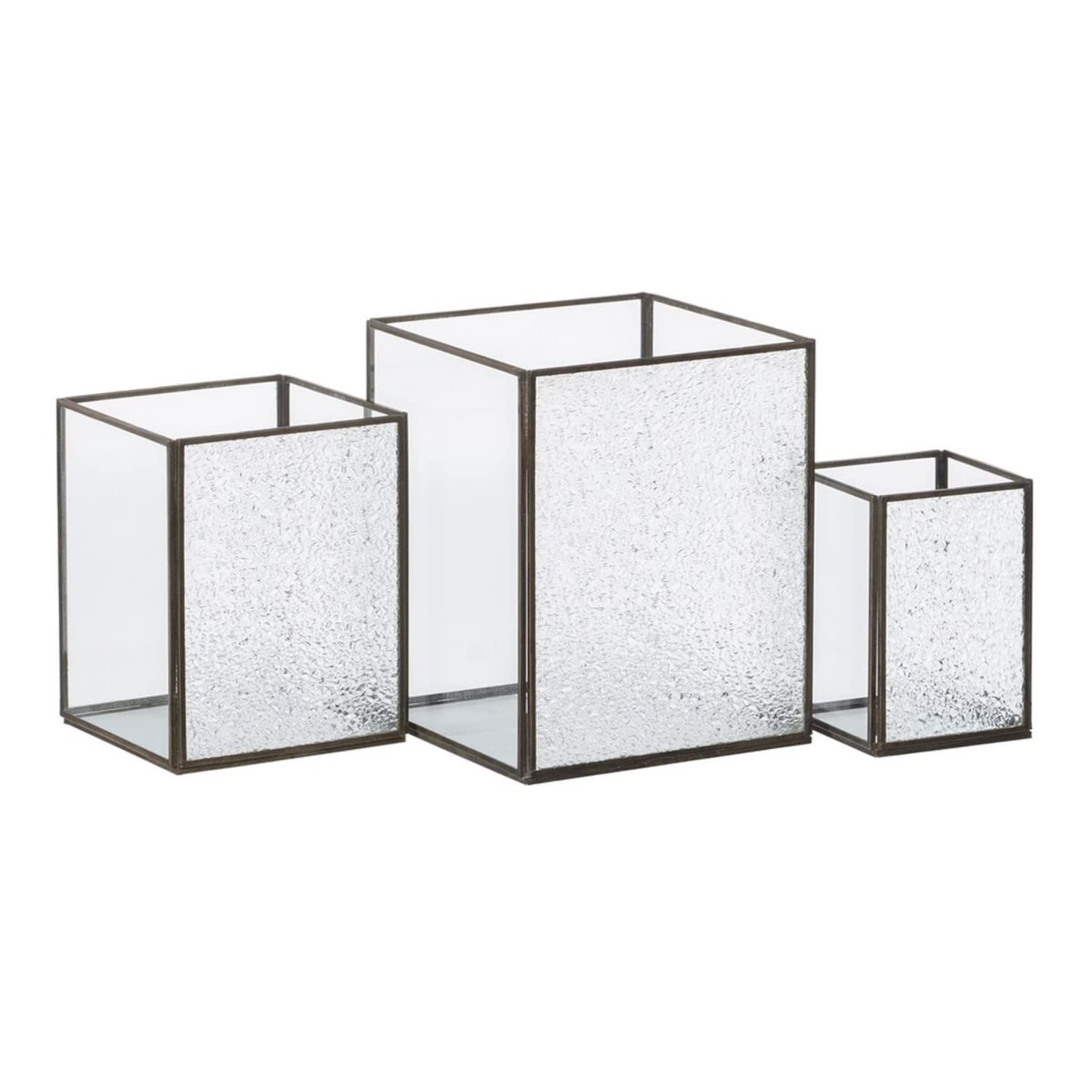Candle Holder Glass Gold Metal 18 x 18 x 22 cm (3 Units)
