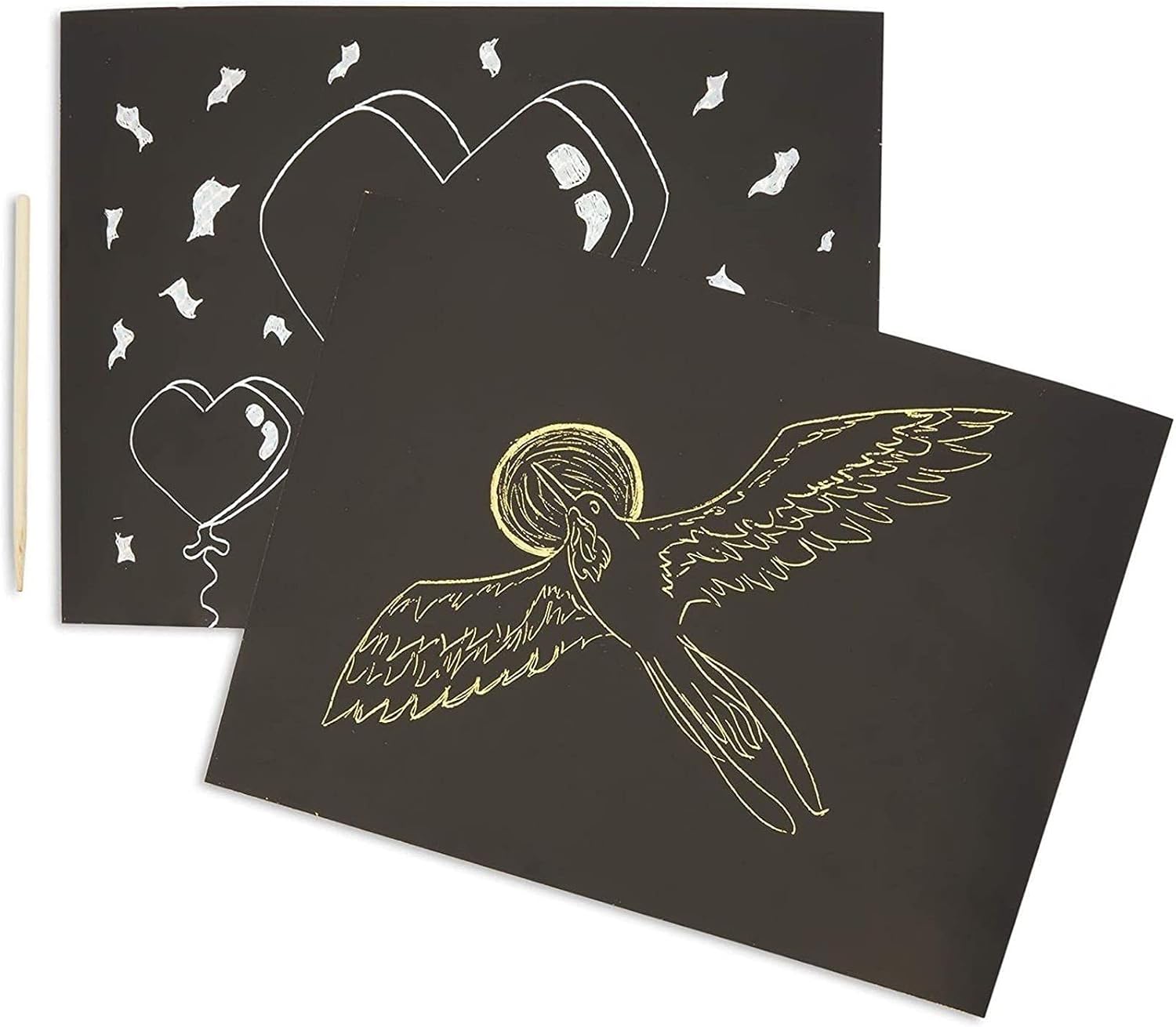 Bright Creations Scratch Art Paper - 8.5 x 11 in, 38 Pieces, Gold & Silver Foil - Metallic Scratch Art Paper Featuring Wooden Styluses & Stencils for Kids & Adults