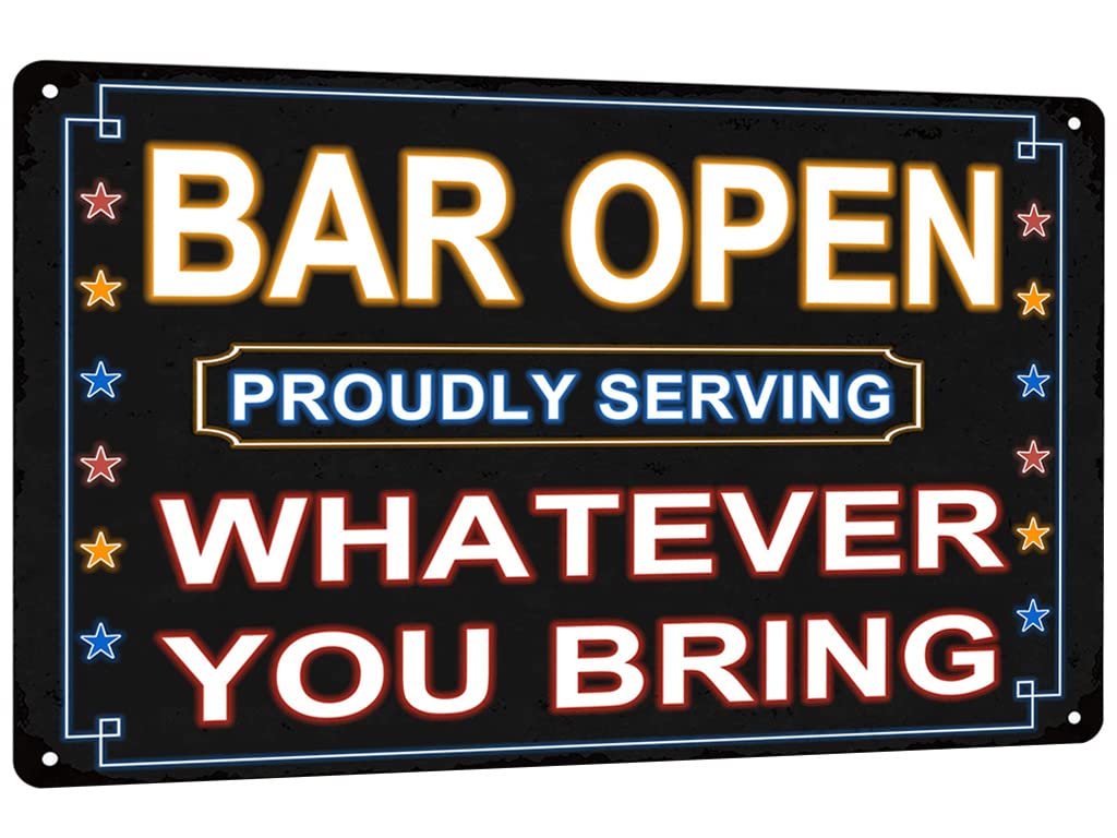 SMAZDFXX Decor' Bar Open Tin Signs Metal Signs For Home Wall, Backyard, Cafes, Bar, Man Cave 8"x12"