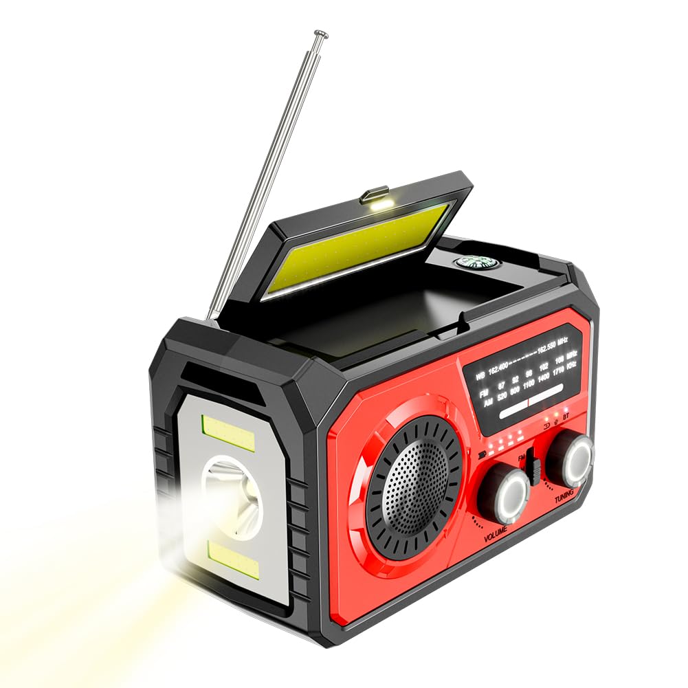 Radio de Emergencia con batería Recargable de 16000 mAh con manivela, Radio Solar portátil de Emergencia NOAA/FM/Am, SOS, Compass, Bluetooth 5.3, Linterna