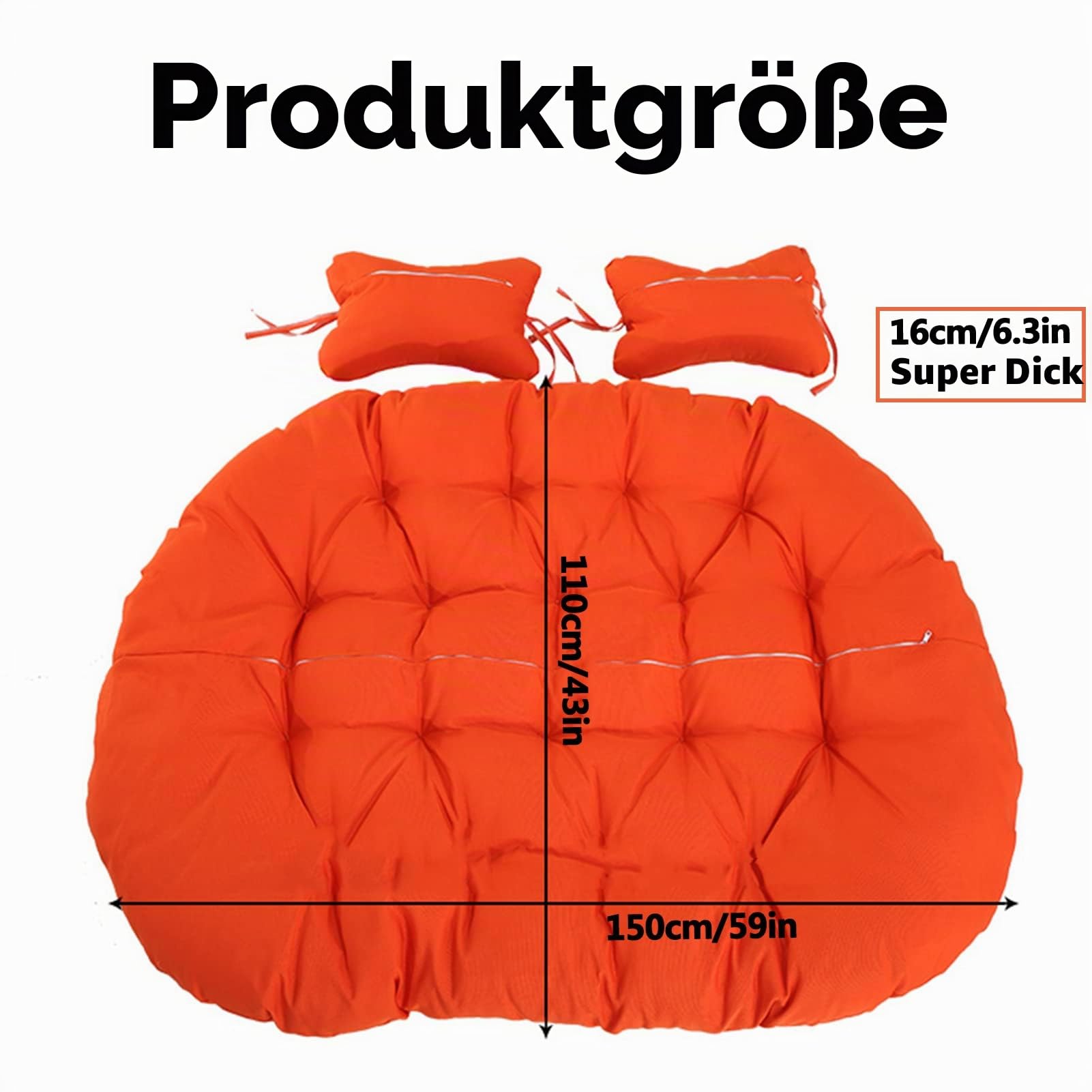 Hängesessel mit Eierkissen, Doppelhängeschaukel, weiches, tiefes Kissen, 2-Sitzer-Schaukel, mit Bändern, vollständig gefüllt, faltensicher