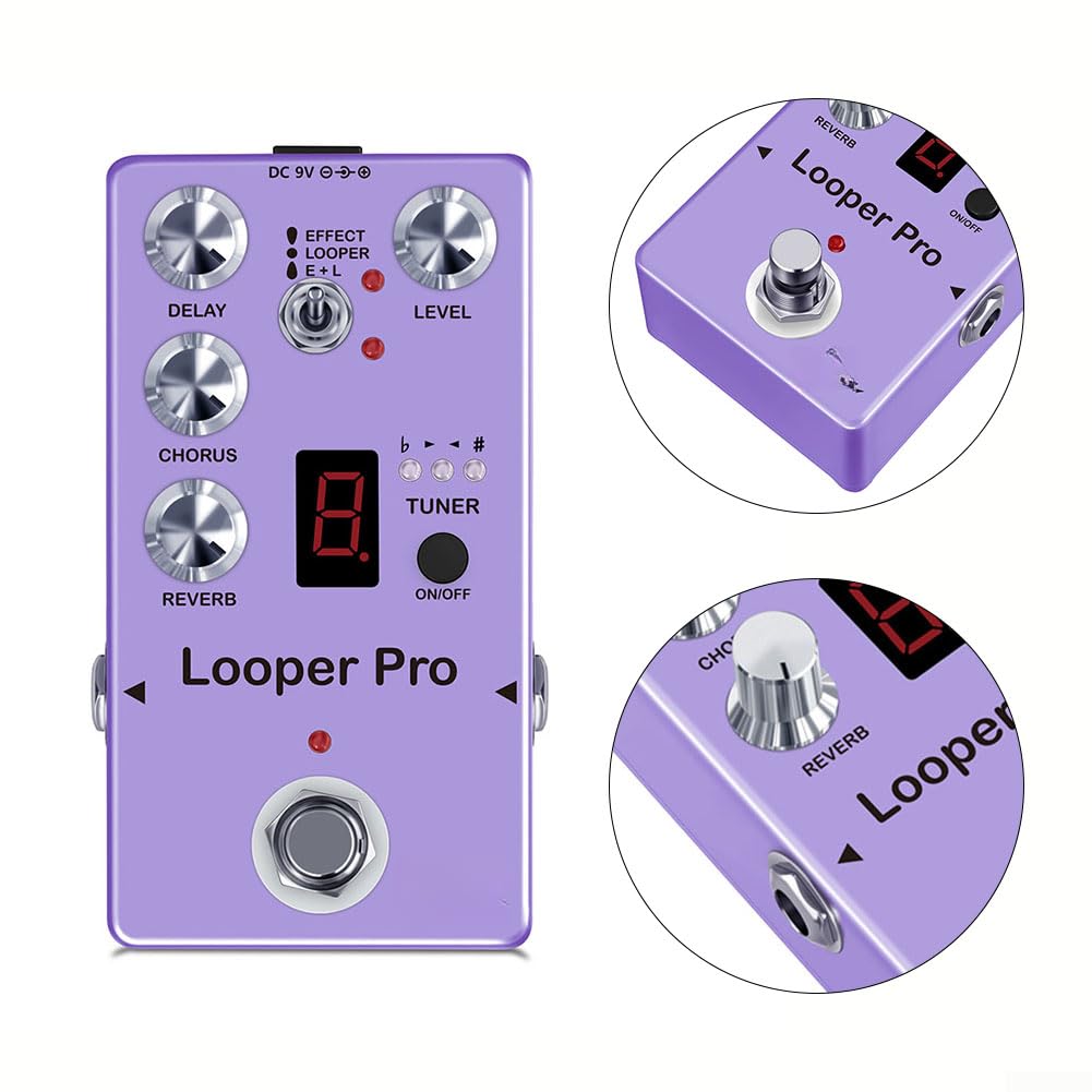 Pedale digitale per chitarra con accordatore ritardo reverb chorus – processore multi-effetto Looper 45S – per musicisti – Pedale in lega di zinco viola