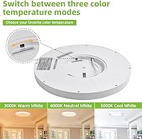 Vista 3 de hykolity – Luz LED redonda plana de 12 pulgadas con temperatura de color seleccionable (CCT), 24W, 3000K/4000K/5000K, luz de techo empotrada