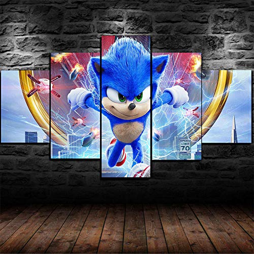 Decoración De Arte De Pared 5 Piezas Imprime En Lienzo Sonic El Erizo 2020 HD Cuadro Estilo...