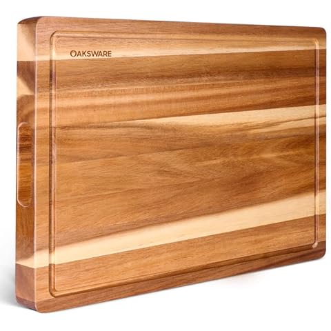 Cutting Boards, 16.5x13 Large Acacia Wooden Cutting Boards for Kitchen, Edge Grain Reversible Wood Chopping Board with Juice Groove and Handles, Pre-Oiled Carving Tray for Meat & Cheese Cover