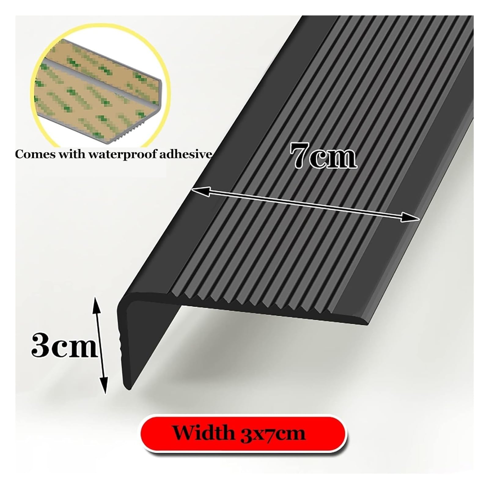 Anti-Rutsch-Streifen for Treppen, rutschfester Treppenkantenschutz aus Gummi, Stufenabdeckungen, Breite 3 x 7 cm, Länge 1 m, 1,2 m, 1,5 m(Black,1.2M)