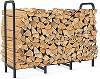 Tikimilor 4ft Heavy Duty Firewood Rack Holder - Adjustable Rustproof Log Stacker Stand for Indoor Outdoor Fireplace Patio, Black Metal Organizer