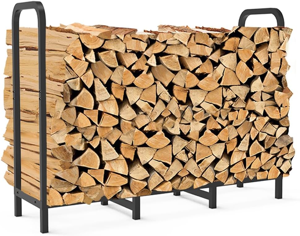 4ft Firewood Rack Holder, Adjustable Heavy Duty Fire Log Stacker Stand for Fireplace，Outdoor Indoor Metal Wood Pile Storage Organizer，Patio Logs Stand tool, Black