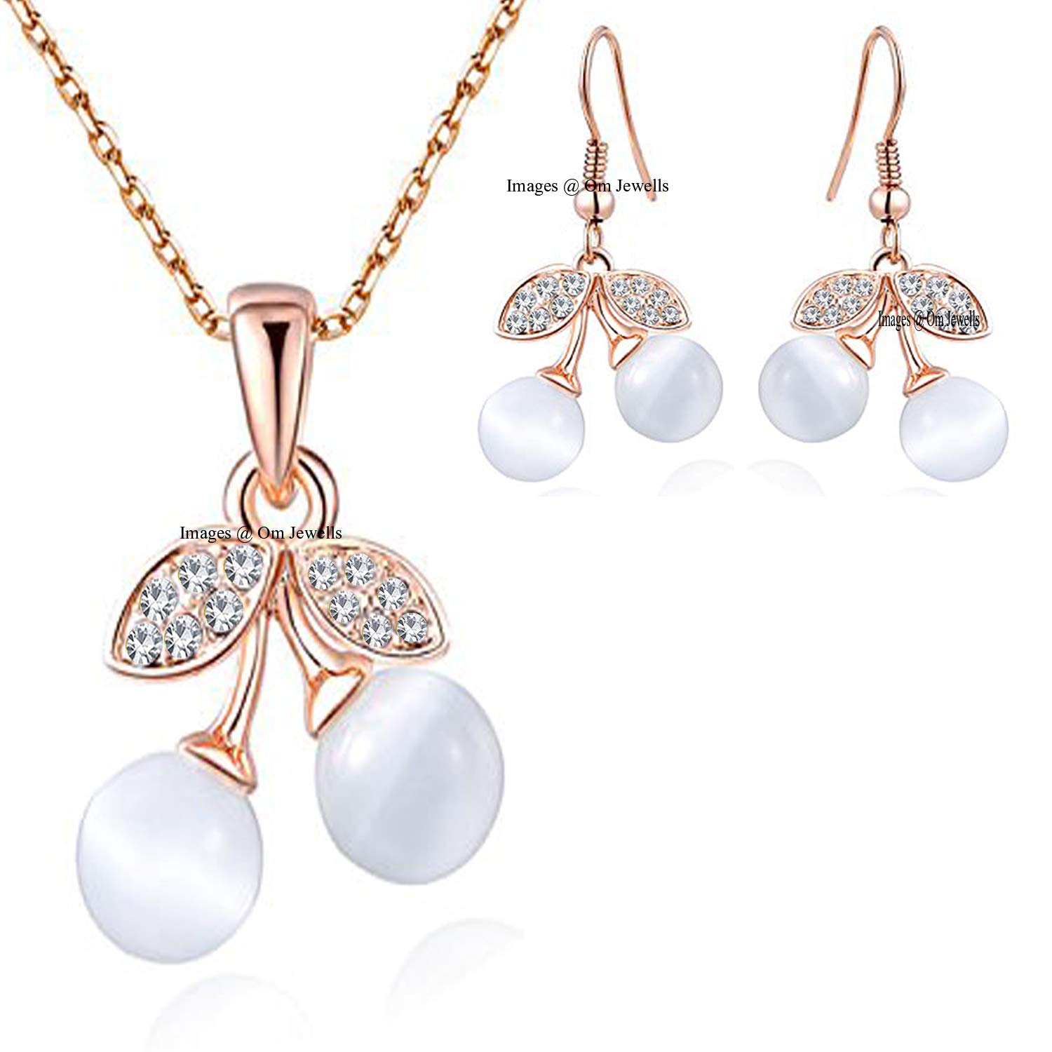 Om Jewells Valentine Gift Crystal Jewellery Rose Gold Plated Dangling Cherry Shape Stylish Pendant Necklace Set With Earrings Studded Artificial Pearls For Girls And Women Ps1000730 (B07T2SK98N) Amazon Price History, Amazon Price Tracker