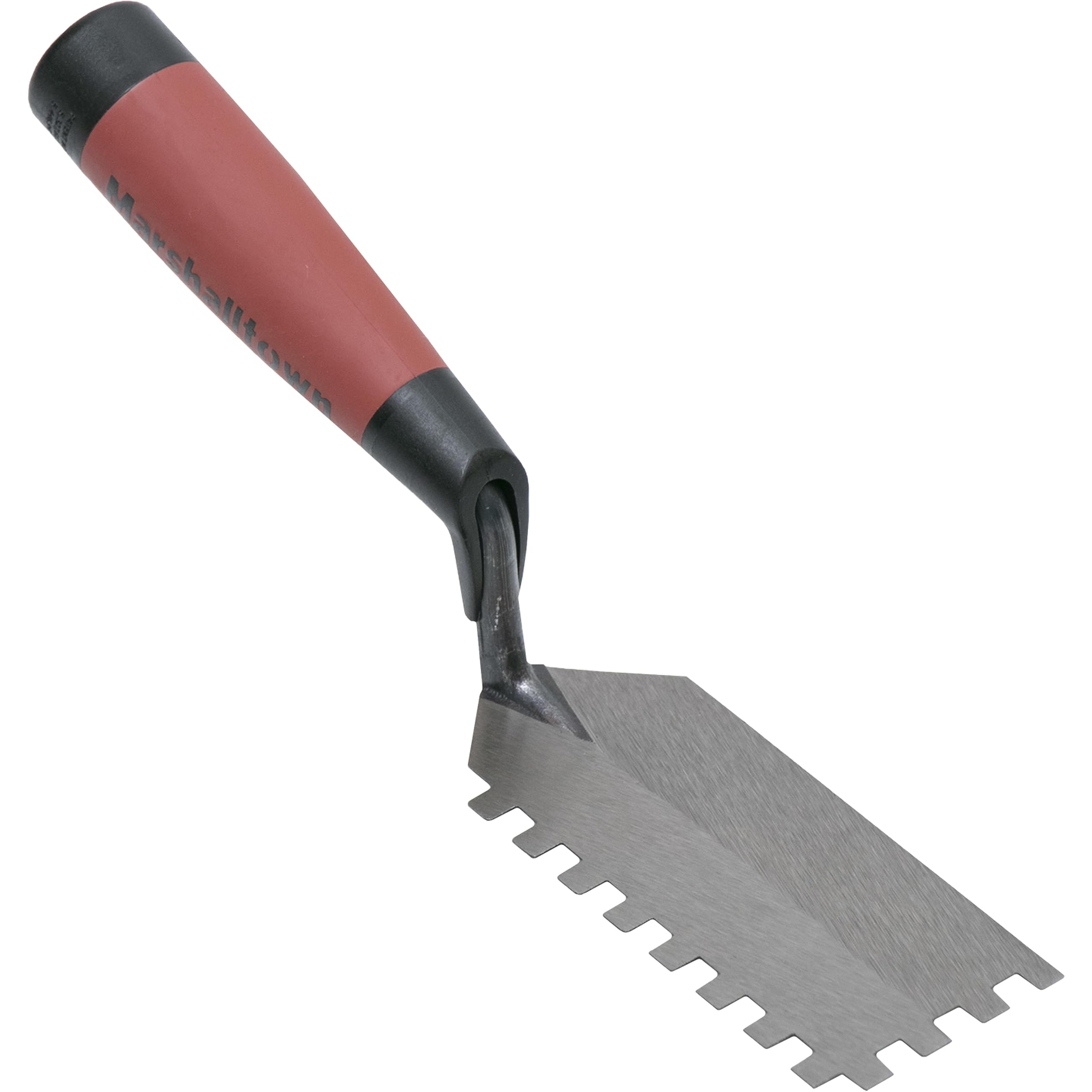 Fratasadora de llanta de dientes cuadrados Marshalltown de 6x6x6 mm y mango Durasoft, fratasadora estrecha para lugares estrechos, dimensiones: 127x51 mm