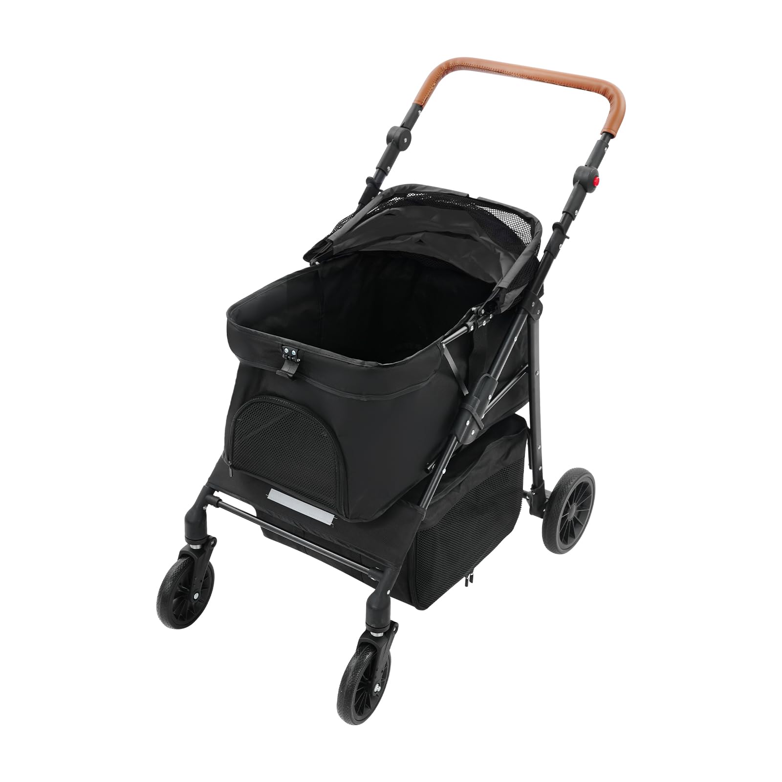 Hundewagen Faltbarer Hundebuggy, klappbar Katzenwagen bis 15kg mit 4 Rädern, Faltbarer Tierbuggy mit Netzfenster, Haustier-Kinderwagen für kleine Hunde Katz