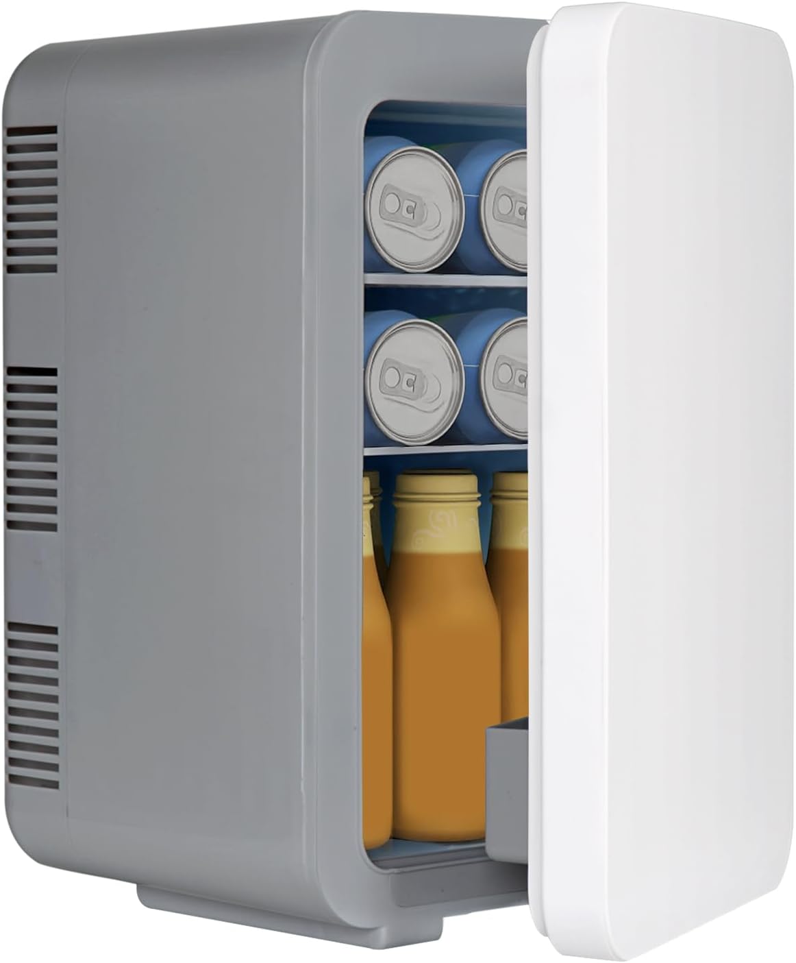 Mini Fridge for Bedrooms 10L/12 Cans with AC/DC Powered, Small Skincare Portable Beauty Fridge with System Cooler and Warmer for Cosmetic, Office or Car, Grey