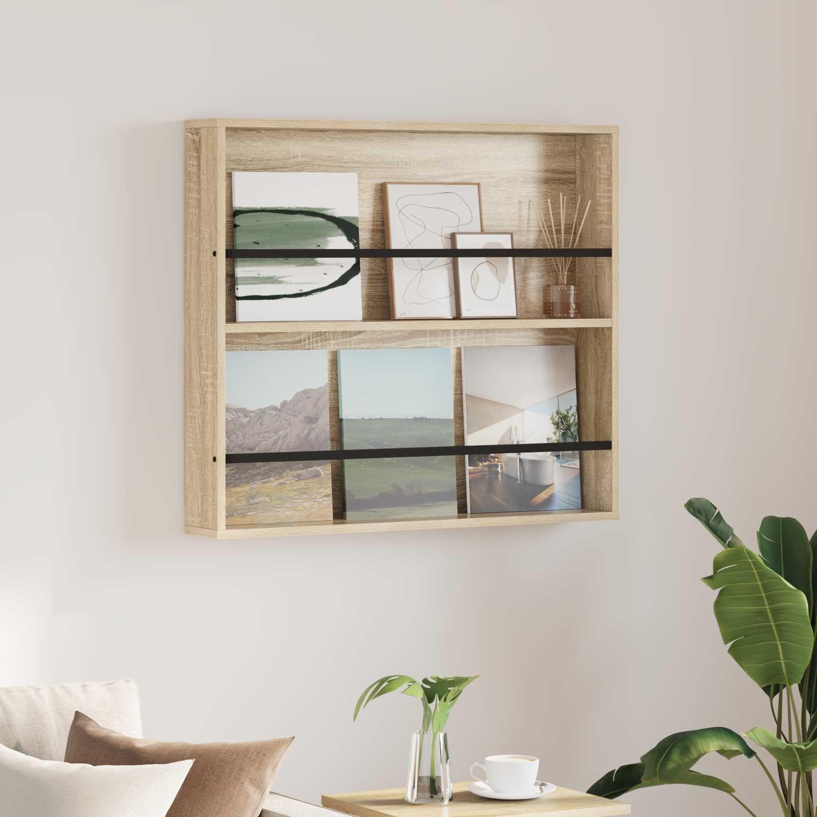 Générique Stojak na czasopisma ścienny 80 x 12 x 70 cm z drewna inżynieryjnego, dąb Sonoma regał na czasopisma z regulowanym schowkiem do salonu lub biura, nowoczesny minimalistyczny design