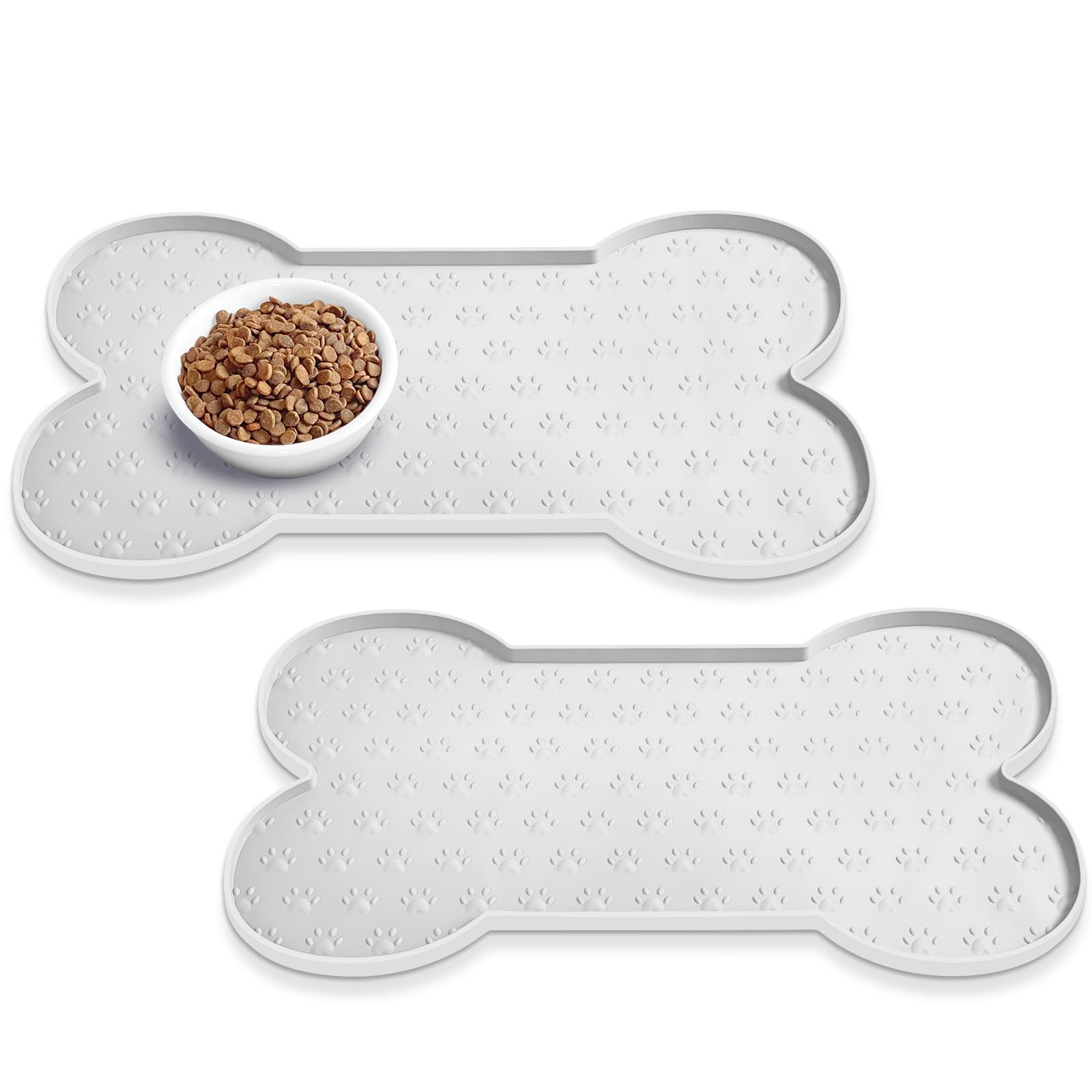 PWTAA Dog Food Mat Anti-Slip Silicone Dog Bowl Mat Thicker Pet Placemat Waterproof Cat Feeder Pad with Raised Edge Puppy Kitten Feeding Mats Suitable Small Medium-Sized Dogs Cats Eating Tray - 2PCS