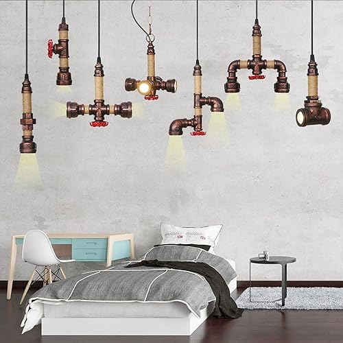 Lámpara industrial de tubo de agua | Lámpara colgante punk vintage | Lámpara de techo de hierro de color óxido | Comedor, cocina, sala de estar,