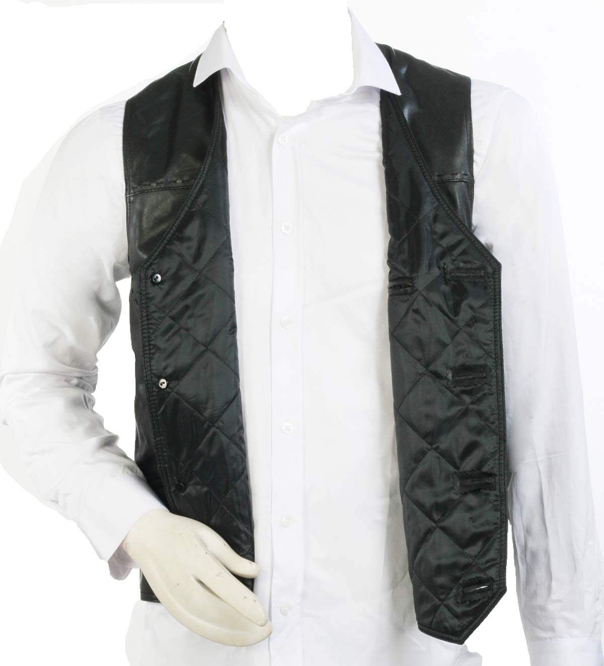Gilet in pelle di agnello 100%, gilet in pelle nera, maglia morbida della pelle di pecora, Nero , XXL
