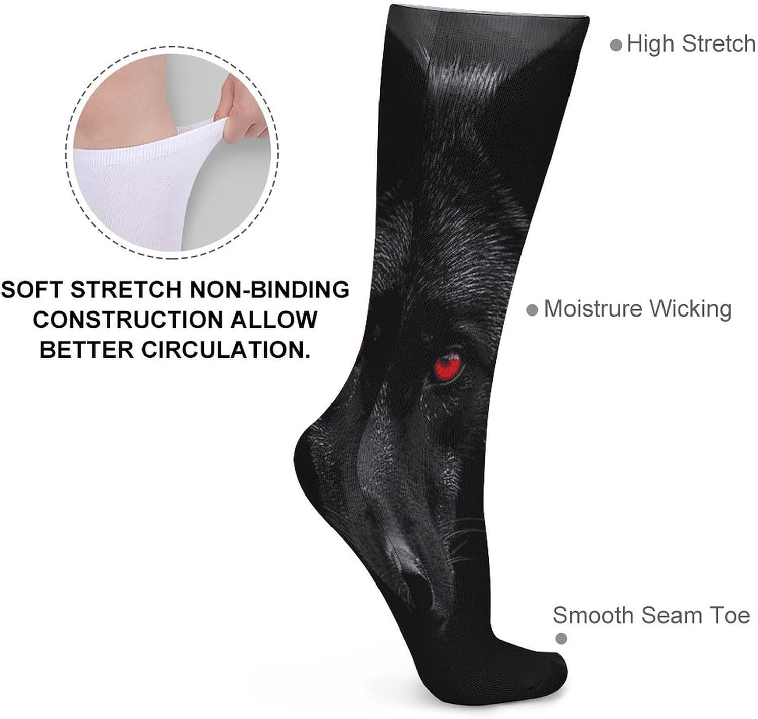 Black Red Eyed Wolf Crew Socks Soft Thermal Socks | Socks for Men Women-Casual Wicking,High Stocking for Sports Running-Long Thin Tube Sports Breathable