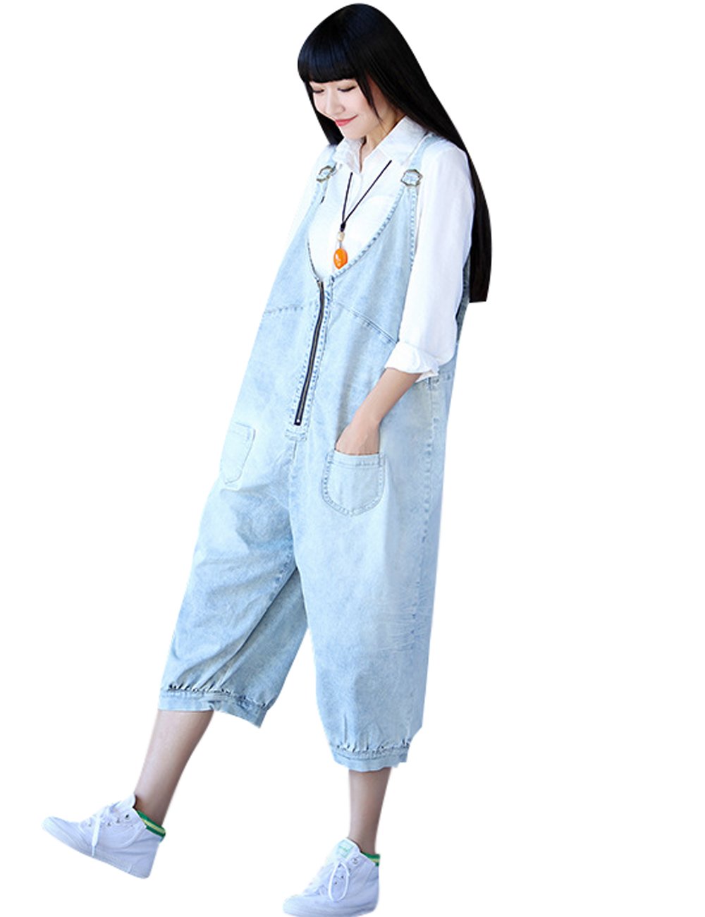 Youlee Femmes Fermeture éclair En vrac Denim Salopette