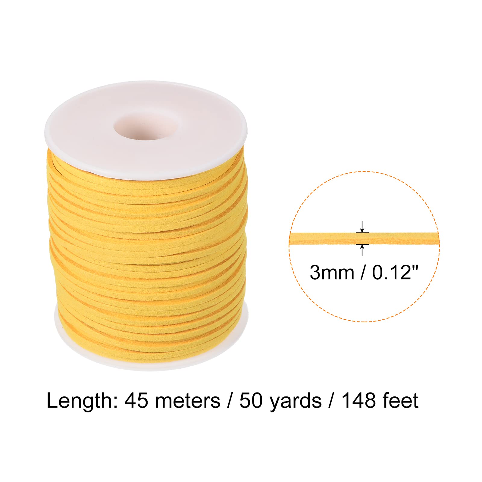 PATIKIL Suede Cord with Roll Spool 3mm 50 Yard, Flat Faux Leather Lace for Necklace Bracelet Jewelry Making Beading DIY Crafts, Yellow - Image 2