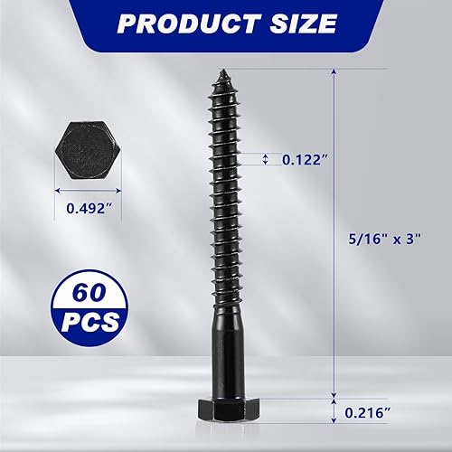 Miniatura 2 de Blulu 60 tornillos de retraso de acero inoxidable 304 para tornillos de cabeza hexagonal de madera, tornillos de cabeza hexagonal de acabado liso