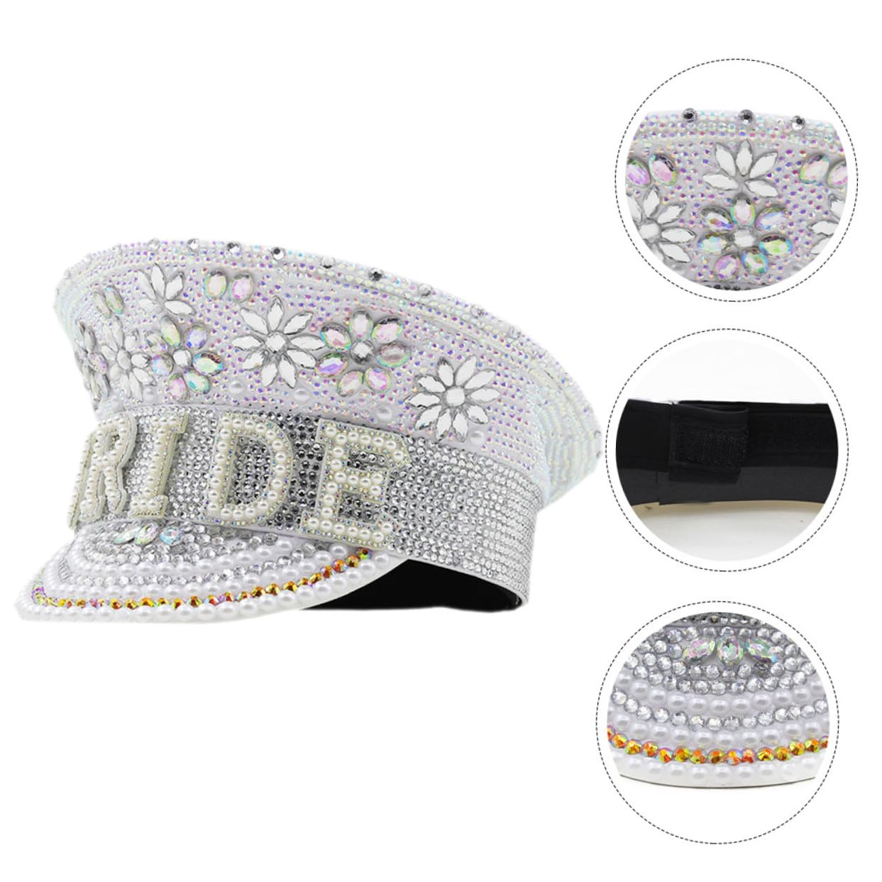 Beavorty Sombrero Blanco para Despedidas de Soltera y Cómodo Tamaño Ajustable Gemas de Imitación para Novia y Bodas Elegantes
