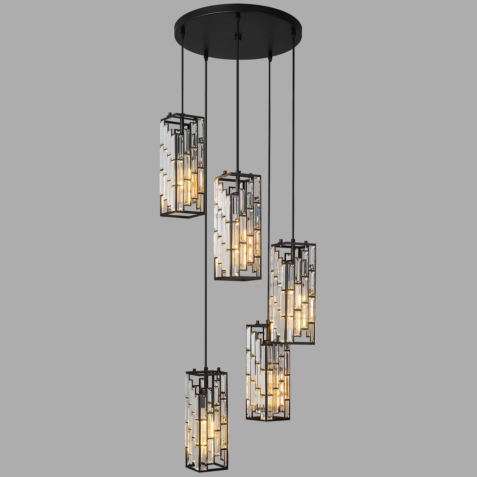 Photo 1 of FDPBY Black Pendant Lighting Modern Pendant Light, Mini Crystal Chandeliers,Adjustable Pendant Light Fixture for Kitchen Island Dinning Room Bedroom (5 Light)