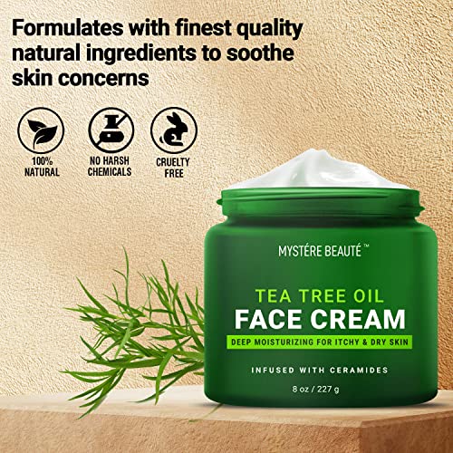 Mystére Beauté Tea Tree Oil Face Cream Infused With Therapeutic Essential Oils And Vitamin C, Boosts Complexion, Lightens Look Of Scars, Soothes Acne, Visibly Reduces Wrinkles - 8 Oz #TOP4