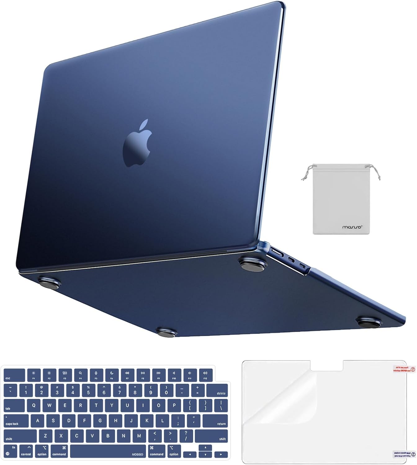 MOSISO Compatible with MacBook Air 13 inch Case 2025 2024 2023 2022 M4 A3240 M3 A3113 M2 A2681, Ultra-Thin Natural Original Hard Shell&Matching Color Keyboard Cover&Screen Film&Pouch, Midnight Clear