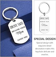 Vista 3 de Llavero de acero inoxidable con texto en inglés "Drive Safe de Mom", de acero inoxidable, con texto en inglés "Mom Loves You", llavero decorativo