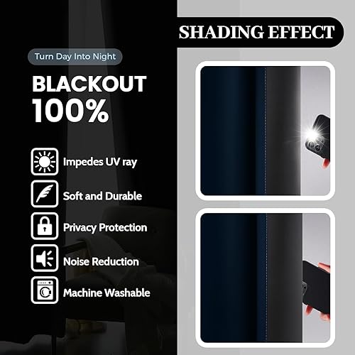 Miniatura 3 de Yakamok Cortinas 100% opacas de 63 pulgadas de largo, cortinas negras para oscurecer la habitación, cortinas degradadas con aislamiento térmico para