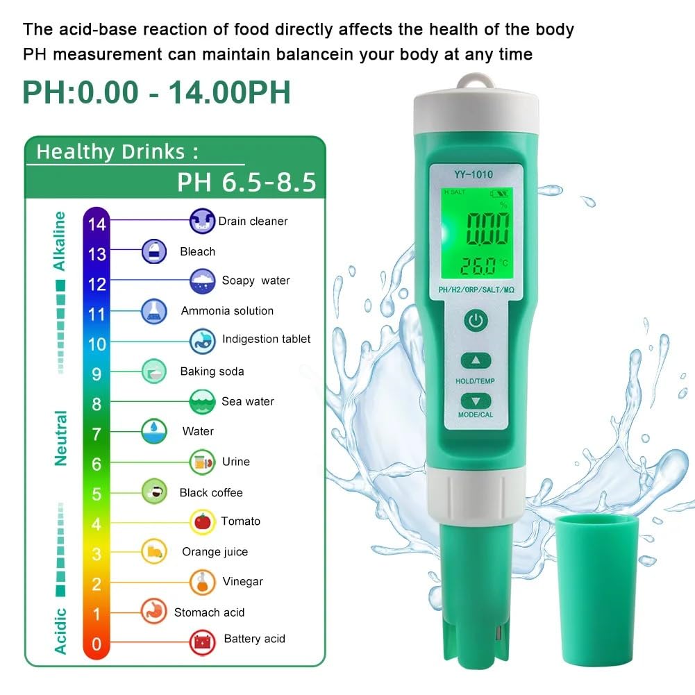 Medidor de PH Tds Tester Digital ORP EC Salinidad H2 SG Herramienta de Prueba de Agua | Instrumentos de prueba de resistividad de fertilizantes de solución de acuario Spa