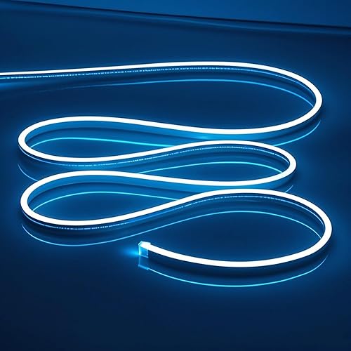 Miniatura 18 de Luces LED de neón flexibles blancas de 16.4 pies/5 m, 12 V CC, impermeables, luces LED de neón flexibles para decoración de interiores y exteriores